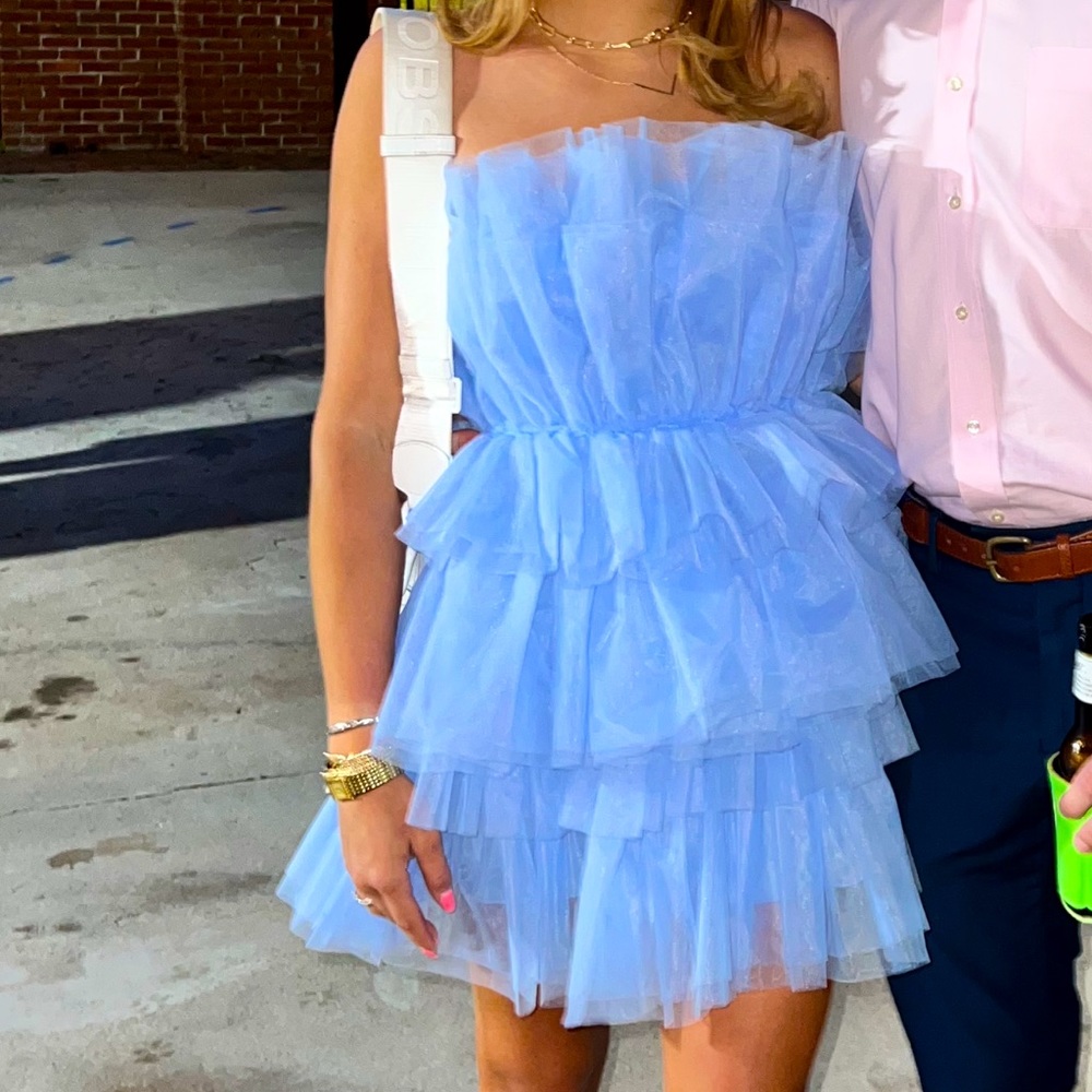Bubble Puff Baby Blue Mini Dress